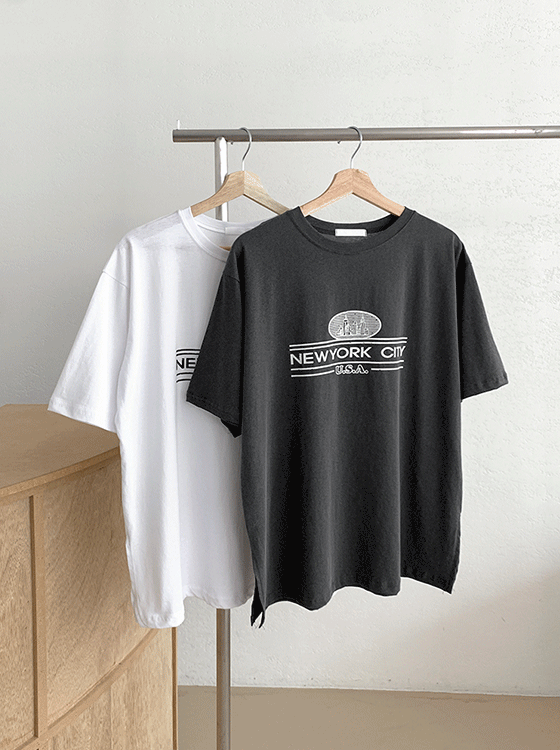 뉴욕 레터링 루즈핏 반팔 티셔츠